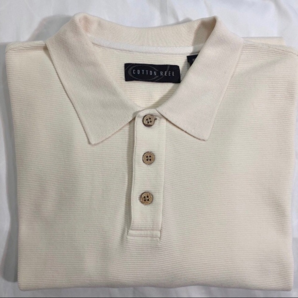 COTTON REEL Cream Ribbed Cotton Golf Polo | XL